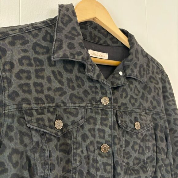 Women's Small Leopard/Animal Print Denim Jacket Black/Gray Crop Altar’d State - Picture 3 of 11